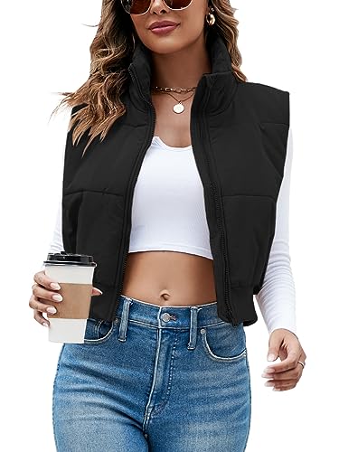 Imily Bela Womens Cropped Puffer Vest Stand Collar Sleeveless Zip Up Padded Gilet