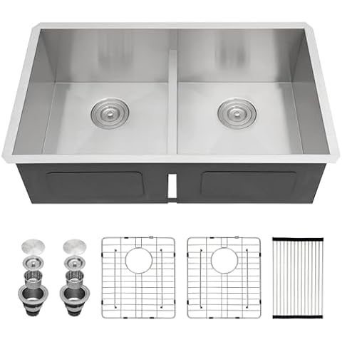 Sarlai Undermount Kitchen Sink - 36 Inch Kitchen Sink Double Bowl 50/50 Low Divide Undermount 36x19 Undermount Sink Stainless Steel 16 Gauge Rectangular Kitchen Sinks Basin with Accessories Cover