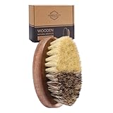 SAMEBUTECO Fruit & Vegetable Cleaning Brush with Acacia Wooden Handle, Dual Bristle Produce Scrubber with Sisal and Palm Fibers, Oval Easy-Grip Design, Single Brush with Box,Brown