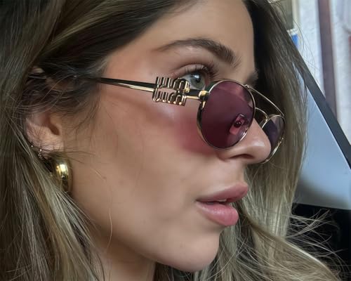 Image of Rmerom Retro Gold Metal Oval 90s Sunglasses for Women Small Chic Sunnies | Trendy Narrow Sun Glasses UV400 protection 2026 Fashion Accessories Vacation Must Haves Travel Beach Outfits