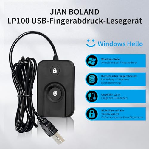 Lecteur d'empreintes digitales USB JIANBOLAND Windows Hello avec câble 5m