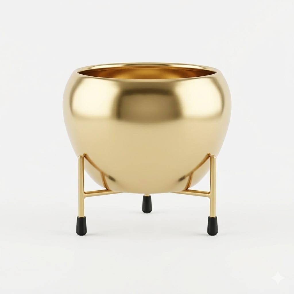 Metal Flower Vase Planter Pot with Iron Stand, Indoor Succulent Pot, Home Decoration, 6x6 Inch (Gold)-image-25