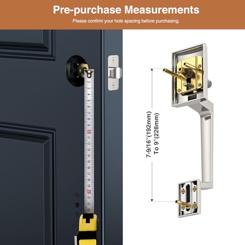 Image of Brightify Satin Nickel Front Door Lock Set, Satin Nickel Door Handle with Door Lever, Front Door Handle Set, Adjustable Deadbolt Lock Set with Single Cylinder, Reversible for Right&Left