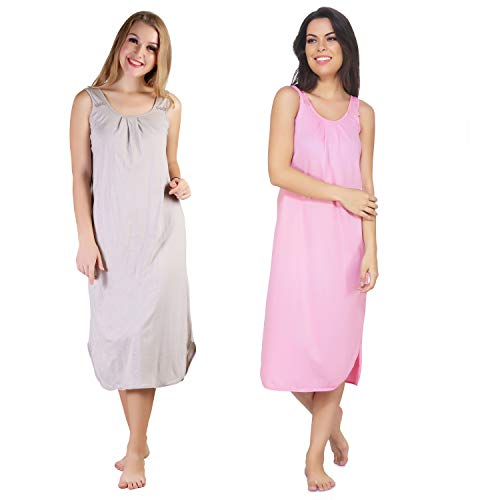 Image of BLAZON Women's Cotton Hosiery Solid Maxi Nighty Slip (Pack of 2) Available Sizes: S, M, L, XL, 2XL, 3XL, 4XL, 5XL