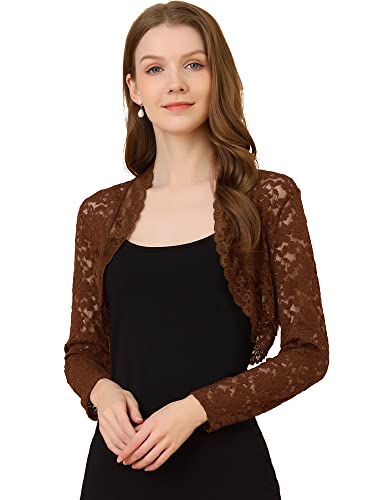 Image of Allegra K Women's Elegant Crop Cardigan Sheer Floral Lace Bolero Shrug Top