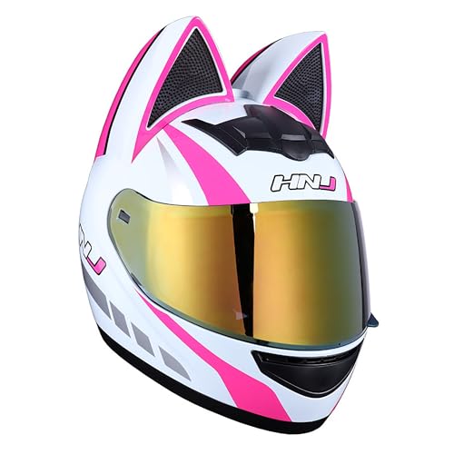 XLAOHUY BP-MRD1 猫耳 最新トレンド フルフェイス 多色展開 専用シールド 耐衝撃性 広い視野 UVカット 風防ガラス 通気性ライナー 洗える内装 多サイズ展開で快適フィット 紫外線防止 グレア防止 (Size:XL(60-62CM),Col