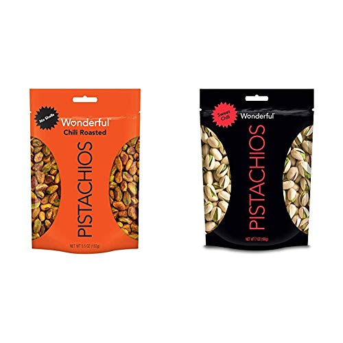 Wonderful Pistachios Chili Roasted No Shells (5.5 oz) and Sweet Chili In Shell Pistachios (7 oz) Bundle