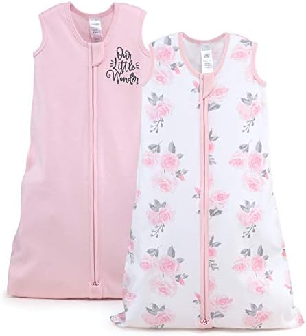 The Peanutshell Wearable Blanket Sleep Sack for Baby Girls, Solid & Pink Floral, Sizes up to 12 Months (Small/Medium)