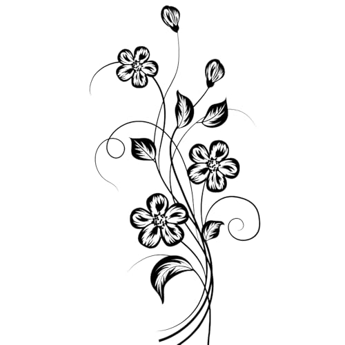 XDGBGFN Lot de 2 stickers muraux noirs avec motifs fleurs de vigne et feuilles pour chambre à...