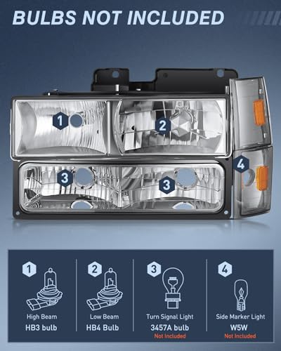 Image of Nilight Headlight Assembly Compatible with Chevy GMC 1988-1993 | For Chevrolet Silverado & Suburban 1988 1989 1990 1991 1992 1993 Smoke Housing Amber Reflector Headlights Replacement