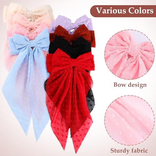 Healeved Big Bow Hair Clips, 8 PCS French Barrette with Long Tail Chiffon, Metal Hair Bows Hairpin for Women Girls - Image 3