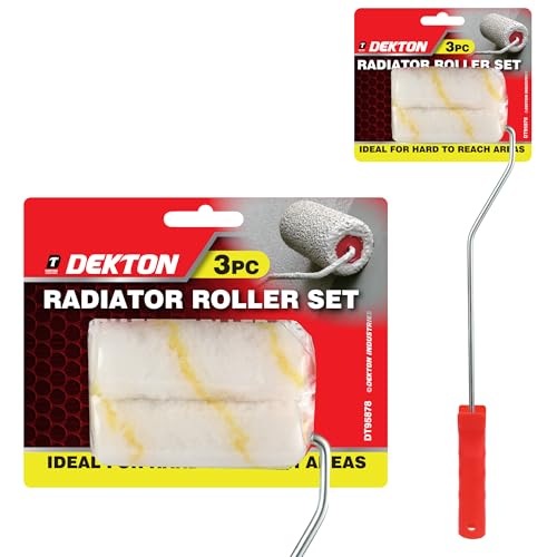 Dekton 3pc Radiator Roller Set 4 Tray 4 Handle & 3 Mini Roller Refills (Microfiber & Green Micromix) Ideal for Radiators Small Surfaces DIY & Home Painting