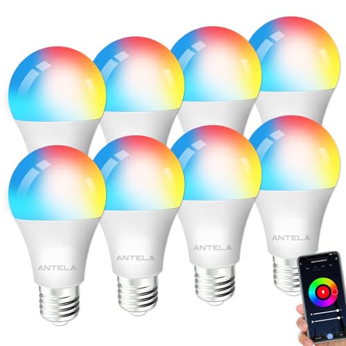 ANTELA Lampadine LED Alexa Inteligente WiFi, Dimmerabile Lampadina Smart, RGB & 2700K-6500K bianco freddo caldo, compatibile con Alexa/Google Home, 8 pezzi