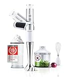Turmix Mixeur plongeant sans fil CX 422 – Appareil cuisine inox 1800W avec bras amovible, hachoir, fouet et verre doseur – Multifonction rechargeable compact