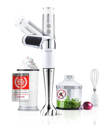 Turmix Mixeur plongeant sans fil CX 422 – Appareil cuisine inox 1800W avec bras amovible, hachoir, fouet et verre doseur – Multifonction rechargeable...