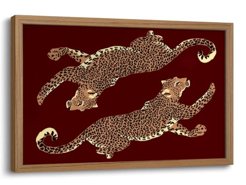 Leopard Wall Art Cheetah Poster Burgundy Animal Art Print Modern Artwork for Living Room Gallery Framed 16x24 inch