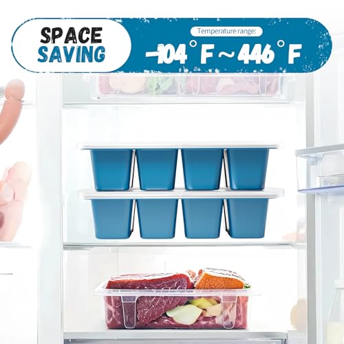 Image of GORCI Ice Cube Tray For Freezer, 16 Large 1 /2 Cub Cubes, Silicone Ice Trays For Freezer With Lid, Heavy-duty, Sturdy and Easy to Demold, Suitable for whisky, coffee, Herbs, Purees, 2-Pack