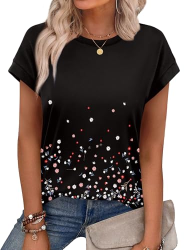 Image of Alaroo Womens Summer Tops Short Sleeve Shirts Crew Neck Cute Trendy Tunic Blouses (S-3XL)