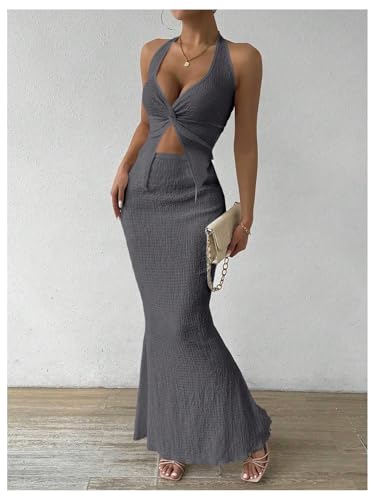 Image of SOLY HUX Women's Two Piece Outfits Twist Front Halter Cami Tops and Skirt Summer Set