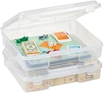 IRIS USA Game Storage Containers with Lids, Slim Plastic Board Game & Craft Storage Organizer Box, Portable Case for Puzzles, Magazines & Art Supplies, Fits A4, 2 Pack, Clear