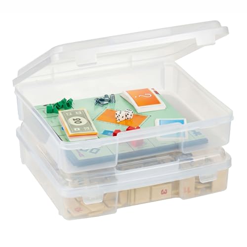 IRIS USA Board Game Storage Containers 2-Pack |Made in USA| Organizers with Built-In Handle & Snap-Tight Lid for Puzzles Scrapbook and Fits 8.5 x 11 or A4 Papers Thick - Clear