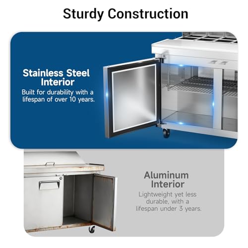 Image of 48 inch W Commercial Salad Bar Refrigerator, 2-Door Stainless Steel Buffet Station with 12 Pans, Fan Cooling, Adjustable Temperature Control, Sandwich Prep Table for Restaurants Bars Commercial Kitchens