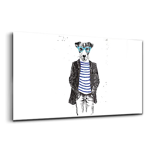 Peinture sur verre un chien anthropomorphe Wallfluent pour un salon moderne et design unique