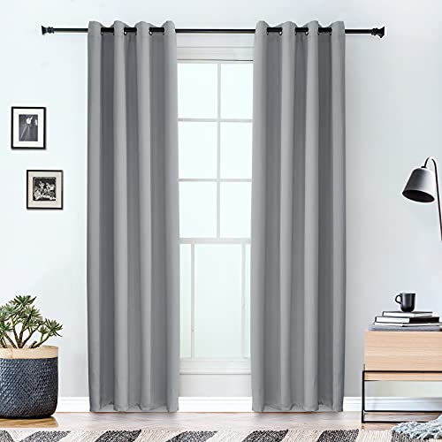 Grandekor Gardinen Wohnzimmer Vorhang Blickdicht 245x140(HxB) Hellgrau, Verdunklungsvorhänge mit Ösen Modern Thermovorhang Geräuschreduzierung für Deko Schlafzimmer küche,2er Set Cover