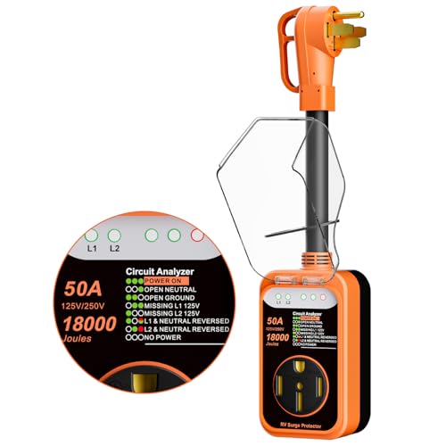 WLLNEE RV Surge Protector 50 Amp,18000 Joules RV Circuit Analyzer with Voltage Monitoring,2025 New Upgraded RV Surge Voltage Protection,Waterproof Cover,RV Adapter Plug for Camping Travel Trailers