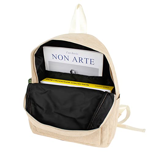 Lobagve Corduroy Backpacks Lightweight Casual University College Bookbag Travel Daypack for Women Men,Khaki3