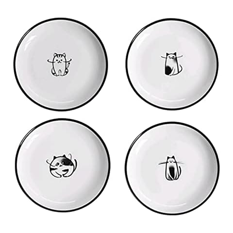 SOCOSY Cute Cartoon Cats Ceramic Appetizer Plates, Snack Plates, Cake Plates, Dessert Plates, Dinner Plates, Afternoon Tea Serving Dishes for Kitchen Restaurant, Set of 4-Cats-5 Inch Cover