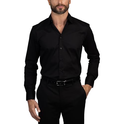 Vince Camuto Slim Fit Cotton Stretch Long Sleeve Dress Shirt for Men Spread Collar Shirts Mens Formal Premium Fabric