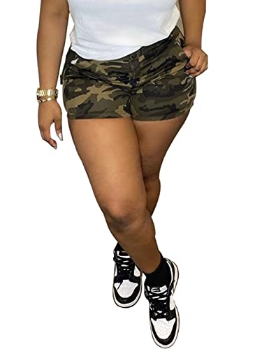 Women's Camo Cargo Shorts High Waisted Army Fatigue Shorts Camouflage Denim Short Pants Mid-Length