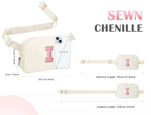 Image of COSHAYSOO Valentines Birthday Initial Gifts for Women Teen Girls 5 6 7 8 9 10 11 12 13 14 Year Old Ivory Fanny Pack for Girls Belt Bag Crossbody Travel Purse Unique Trendy Cute Stuff Chenille Letter I