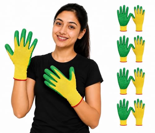 Image of Industrial Gloves Garden Household work Gloves Anti-Slip Grip for Gardening, Farming, Cleaning, Warehouse & Outdoor Work (Green) -Pack of 5