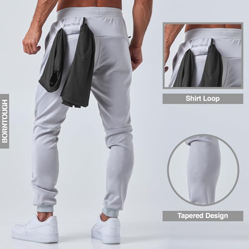 Born Tough Slim-Fit Mens Workout Joggers Pants, Tapered Bodybuilding Gym Joggers, Athletic Running Sweatpants Zipper Pockets3