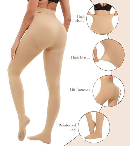 Image of Women's Opaque High Waist Basic Tight Pantyhose Soft Solid Color Control Top Tights