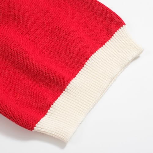 Men's Knitted Vintage Polo Shirt, 1960s Mod Style V-Neck Retro Polo Animal Pattern Shirt with Button Red4