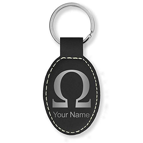 LaserGram Oval Keychain, Omega Symbol, Personalized Engraving Included (Black with