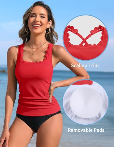 Tankini Tops for Women Ribbed Swimwear Top Only Scalloped Bathing Suit Top Modest Swim Top2