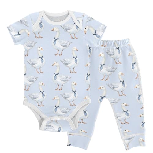 vvfelixl White Goose Wear A Tie Baby Layette Sets,Baby Bodysuits Set Unisex Short Sleeve Babys Pants Sets 9-12M