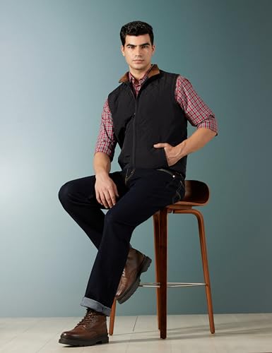 Image of Qube By Fort Collins Men's Sleeveless Jacket - Diamond Quilted Padded Vest for Men | Full Zip High Neck Half Jacket with Stand Collar & Side Pockets for Winter Wear, Office, Travel & Daily Use