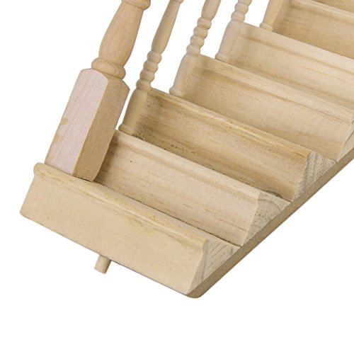 CuteExpress Miniature Stairs 1:12 Wooden Handrail DIY Staircase Dollhouse Accessories Pre-Assembled Steps Model (Left-Handrail)
