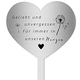 ZOCONE Herz Grabstecker Edelstahl Grabschmuck Wetterfest zum Stecken Grabdekoration mit Spruch Löwenzahn Muster Grab Deko Stehend Friedhof Deko Herzstecker zum Erinnerung Andenken Trauer