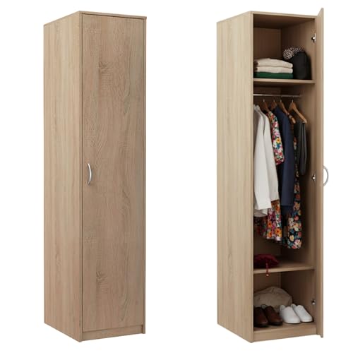 Home Collective Kleiderschrank mit 1 Tür, 1 Kleiderstange und 2 Einlegeböden, Garderobenschrank 45 cm breit Schrank schmal Matte Oberfläche, ideal für Schlafzimmer, Wohnzimmer, Flur | Sonoma