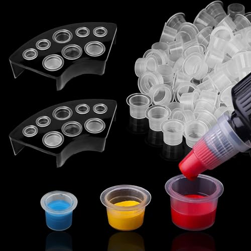 600pcs Tattoo Ink Caps with 2pcs Tattoo Ink Cups Holder - SML Mixed Size Tattoo Pigment Caps with Wide Cup Edge Ink Set Tattoo Supplies…