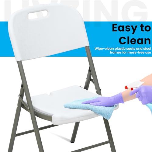 Image of Livzing Heavy Duty Plastic Folding Chair for Home, Office & Outdoor | Portable, Ergonomic Back Support | Strong Steel Frame, Anti-Skid Legs | Easy to Clean | 150 kg Load Capacity (2 Pack - White)