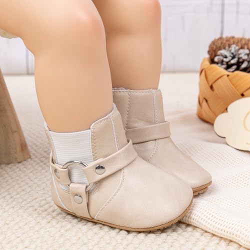 Image of Meckior Baby Girls Cowboy Tassel Boots Side Zipper Moccasins Soft Bottom Non-Slip Toddler Shoe