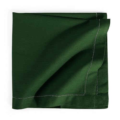 Image of FINGERCRAFT Hemstitched Cotton Table Napkins Set of 6 - 20x20 Inch, 100% Cotton Cloth Napkins with Faggoting Stitching - Durable & Elegant for Parties (Eden Green)