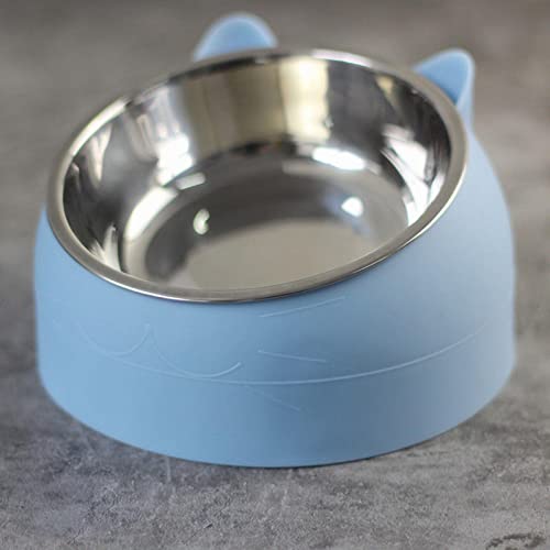 Magideal Pet Feeder 15° Raised Water Food Feeder Pet Supplies Tilted Elevated Non Slip Metal Single Bowl For Cat Dog For Indoor Cats Puppy Small Dogs, Blue #TOP5